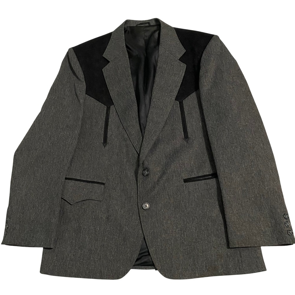 Circle S Mens Western Blazer Gray Black Faux Suede Yoke Cowboy Sport Coat 40S US